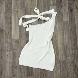 Sheer knit one shoulder bodycon coverup dress